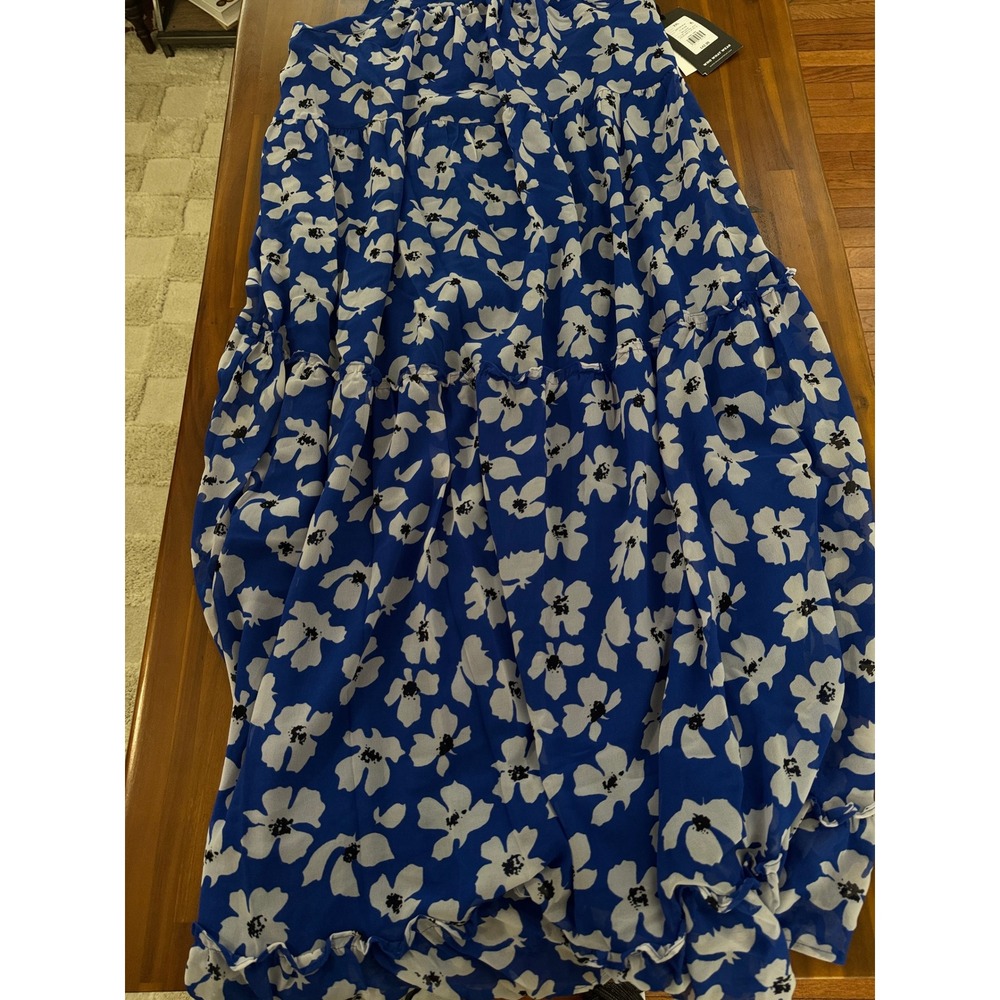 Who What Wear Maxi Dress Womens XXL Blue NWT Floral Tiered Halter Chiffon